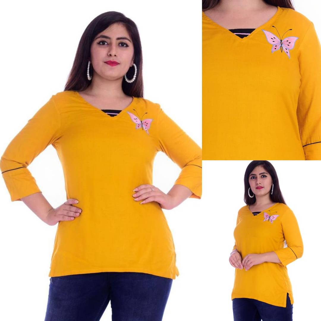 Rayon Butterfly Embroidery Short Kurta - SVB Ventures 