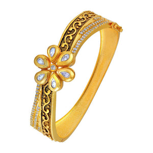 Trendy Kundan Studded Meenakari Gold Toned Openable Kada For Women
