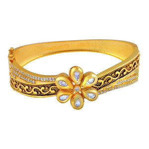 Trendy Kundan Studded Meenakari Gold Toned Openable Kada For Women