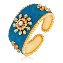 Load image into Gallery viewer, Traditional Velvet Jewel Cuff Sky Blue Kada For Women