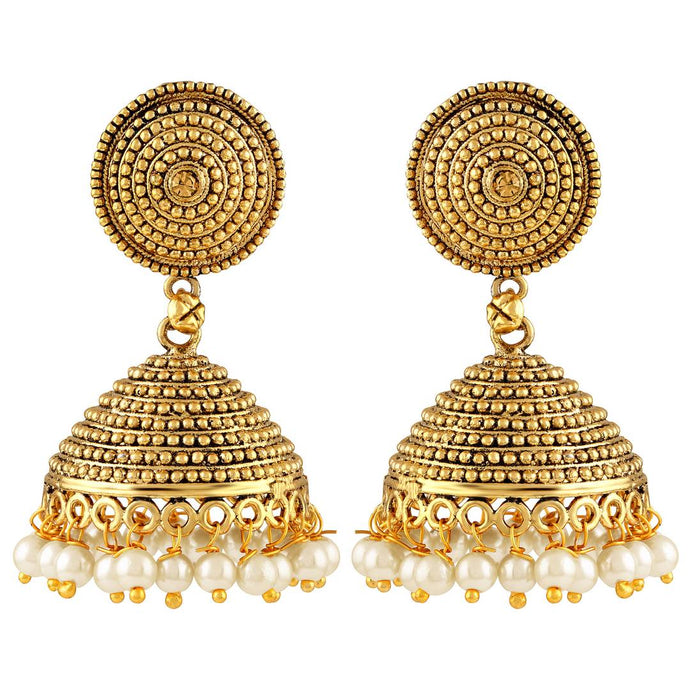 Designer Golden Alloy Jhumka Earrings