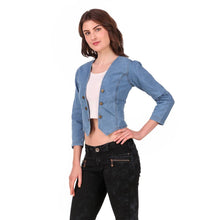 Load image into Gallery viewer, Full Sleeves Light Blue 6 Button Denim Shrug