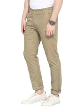 Load image into Gallery viewer, Men&#39;s Khaki Cotton Solid Mid-Rise Casual Regular Fit Chinos