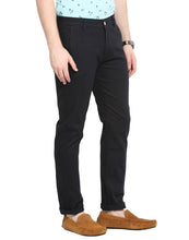 Load image into Gallery viewer, Men&#39;s Black Cotton Solid Mid-Rise Casual Regular Fit Chinos