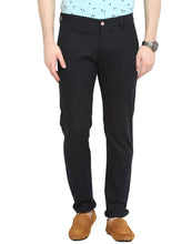 Load image into Gallery viewer, Men&#39;s Black Cotton Solid Mid-Rise Casual Regular Fit Chinos