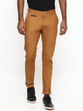 Load image into Gallery viewer, Men&#39;s Brown Cotton Solid Mid-Rise Casual Regular Fit Chinos