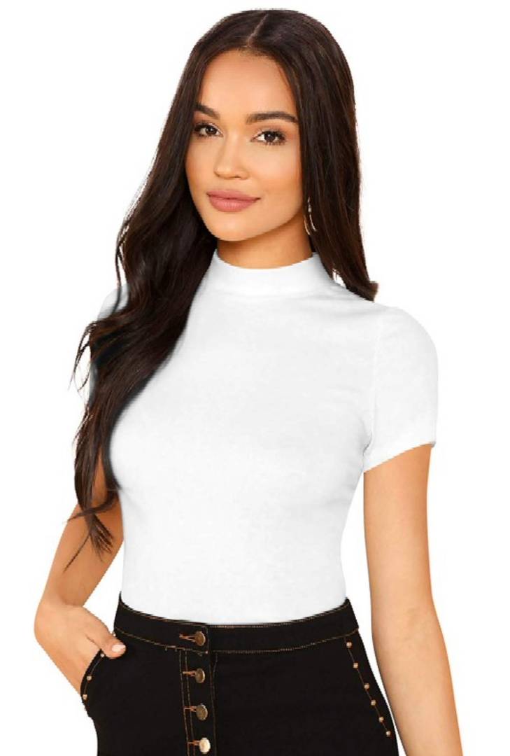 Trendy White Cotton Blend Solid Top For Women