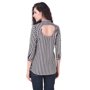 Fashionable Multicoloured Crepe Striped  Regular Length Shirt For Women
