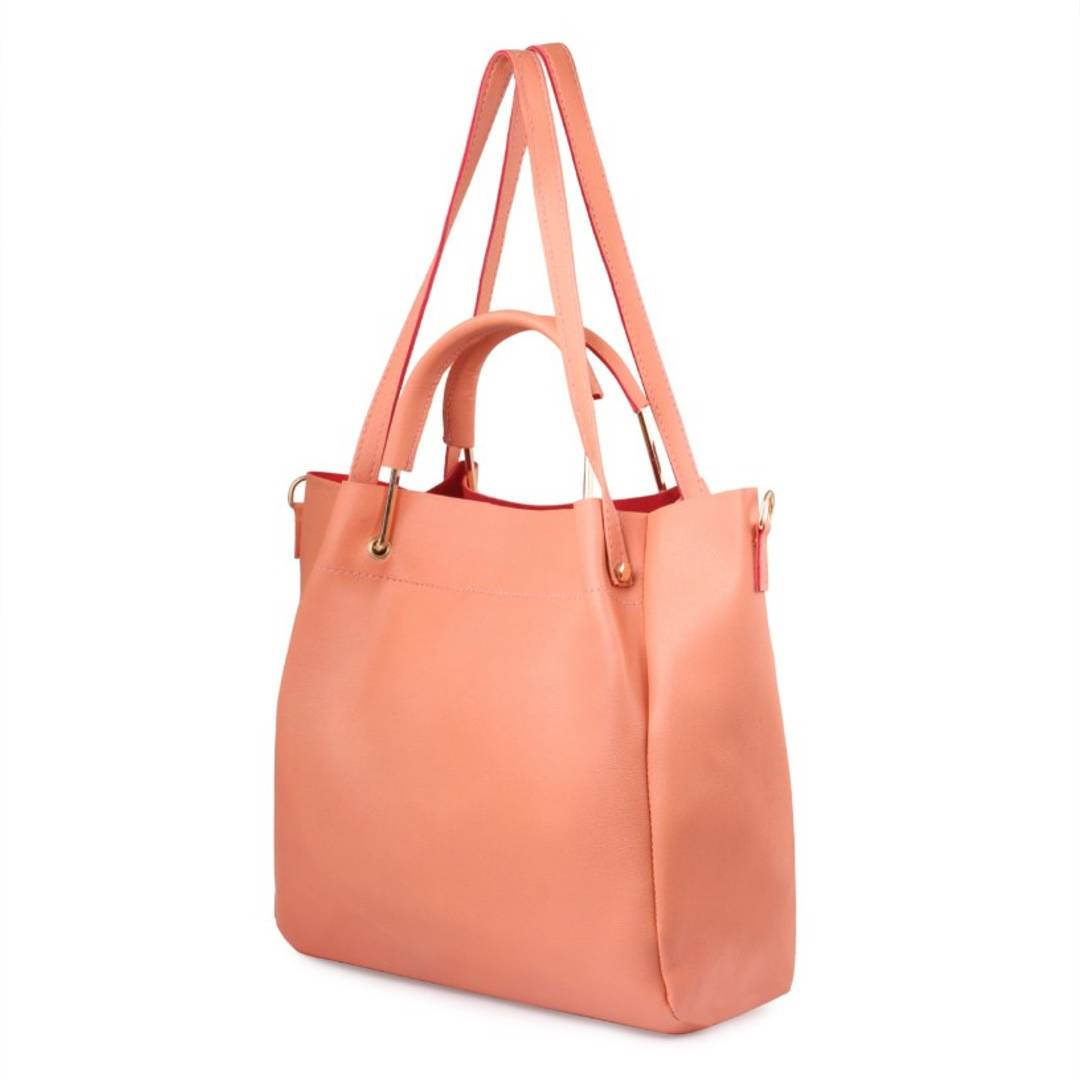 Pink Solid  Handbag with Sling Bag