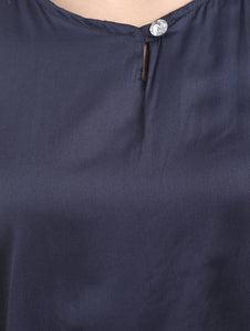 Navy Blue Rayon Dyed Regular Wear Jump Suit