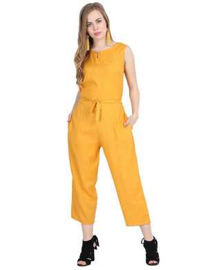 Yellow Rayon Dyed Regular Wear Jump Suit