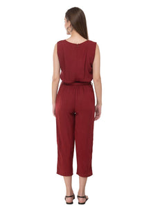 Red Rayon Dyed Regular Wear Jump Suit