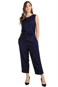Navy Blue Rayon Dyed Regular Wear Jump Suit