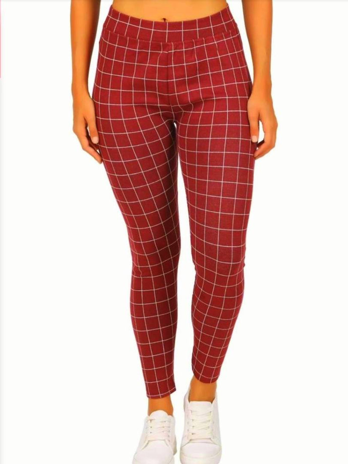 Women's Stylish Ankle Length Check Rib Red Jeggings