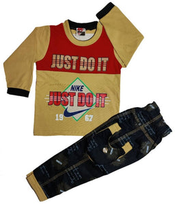 Kids Round Neck T-Shirt With Designer Pant (Mustard)