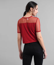 Load image into Gallery viewer, Maroon Never Coast Print Top With Net Yoke