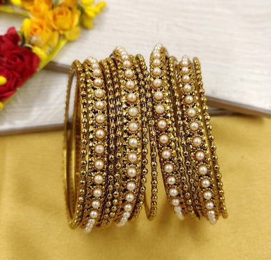 Trendy Gold Pearl Bangles Set (Pack of 12)