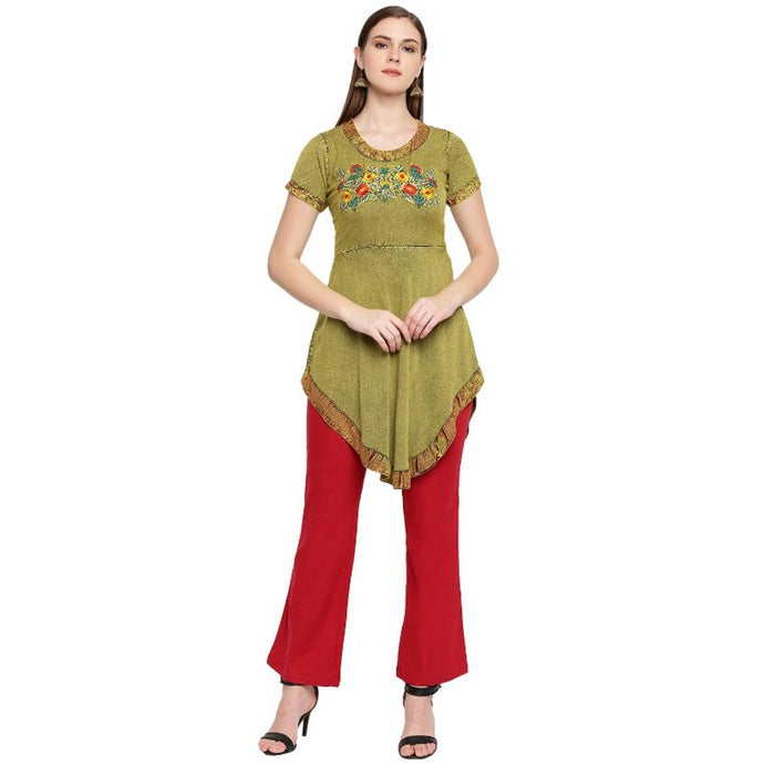 Women's Beautiful Green Embroidered Stylish Short Kurta - SVB Ventures 