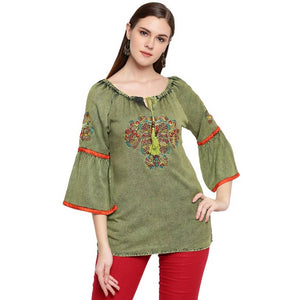 Women's Beautiful Green Embroidered Stylish Short Kurta - SVB Ventures 
