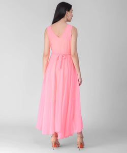 Women's Pink V-Neck Long Dress - SVB Ventures 