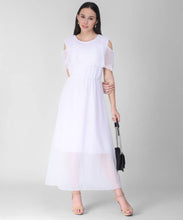 Load image into Gallery viewer, Women&#39;s White Cold Shoulder Dress - SVB Ventures 