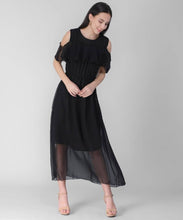 Load image into Gallery viewer, Women&#39;s Black Cold Shoulder Dress - SVB Ventures 