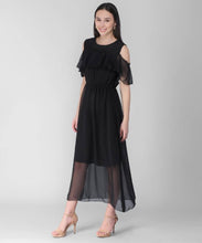 Load image into Gallery viewer, Women&#39;s Black Cold Shoulder Dress - SVB Ventures 