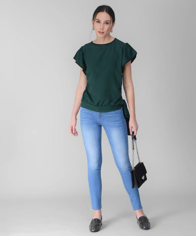 Women's Green Frill Top in Rayon - SVB Ventures 