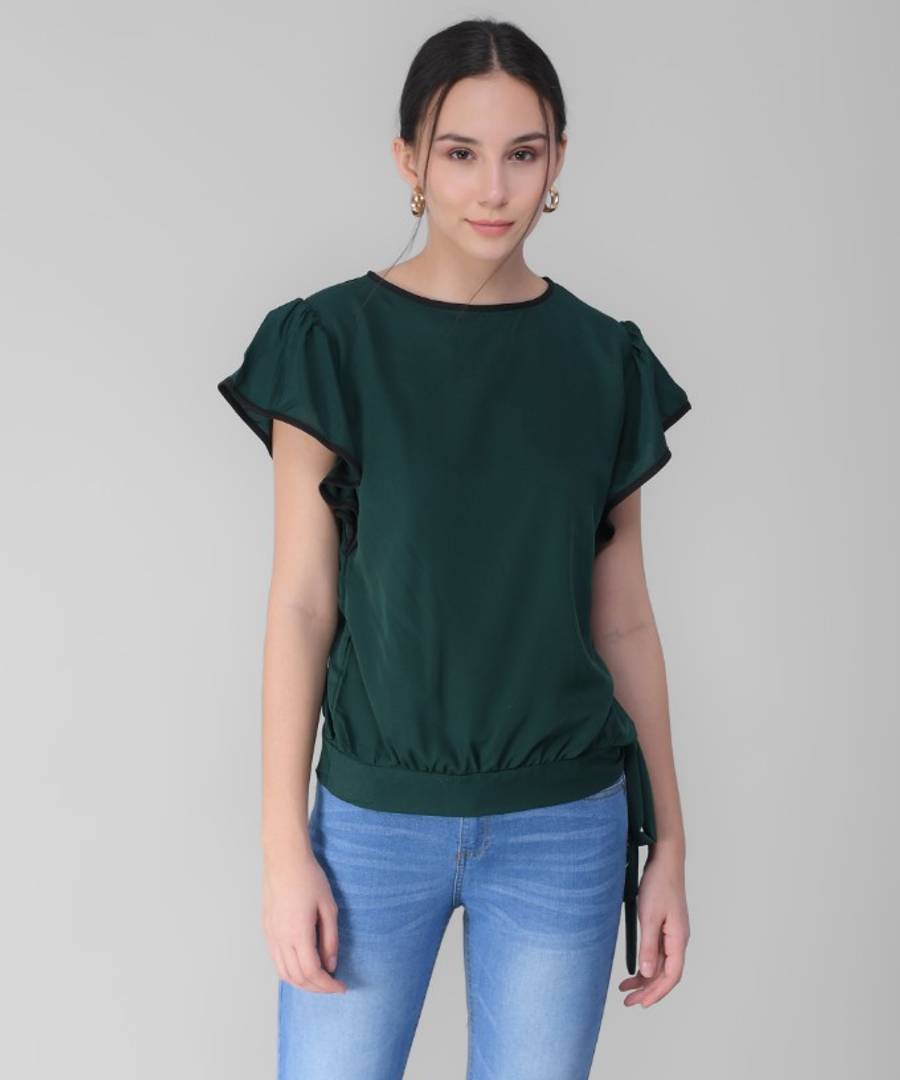 Women's Green Frill Top in Rayon - SVB Ventures 