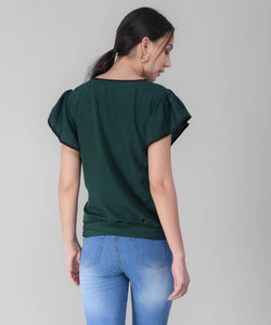 Women's Green Frill Top in Rayon - SVB Ventures 