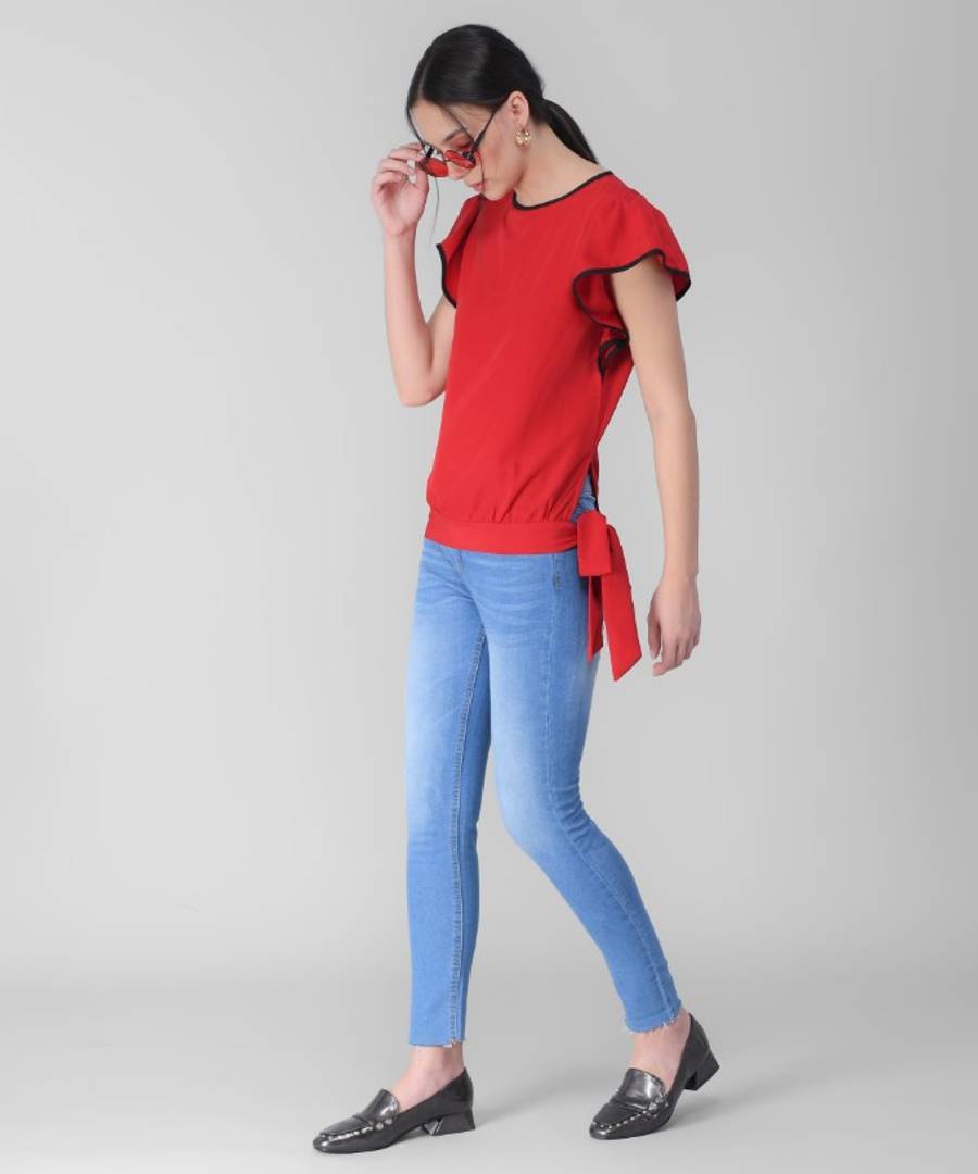 Women's Red Frill Top in Rayon - SVB Ventures 