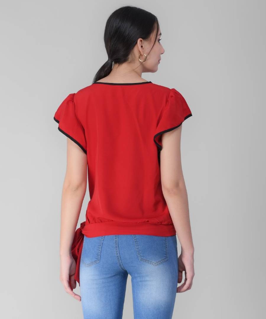 Women's Red Frill Top in Rayon - SVB Ventures 