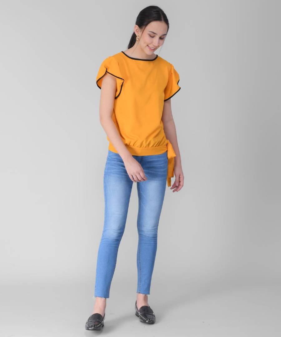 Women's Yellow Frill Top in Rayon - SVB Ventures 