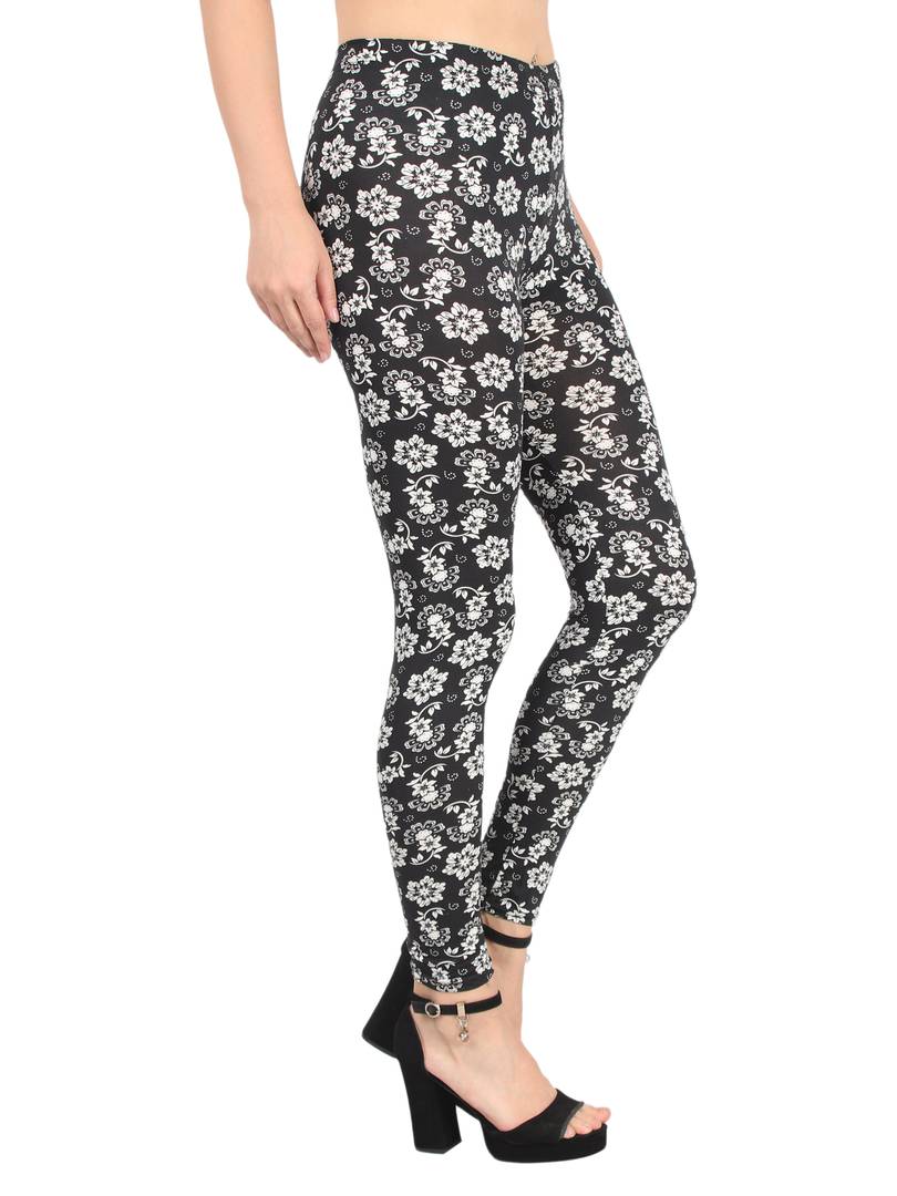 Trendy Synthetic Black Floral Printed Jeggings For Women