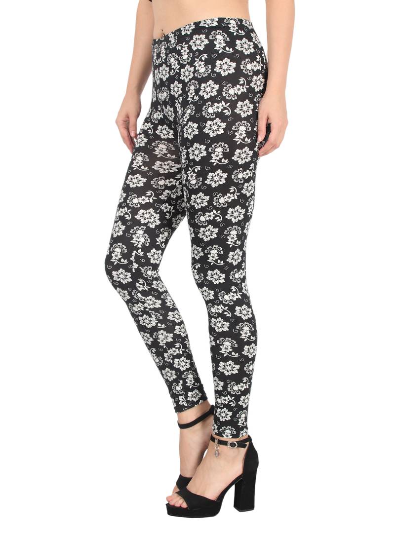 Trendy Synthetic Black Floral Printed Jeggings For Women