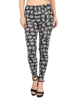 Trendy Synthetic Black Floral Printed Jeggings For Women