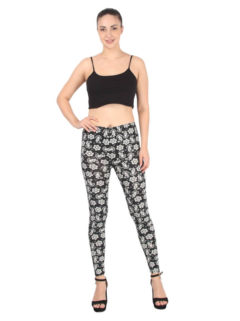 Trendy Synthetic Black Floral Printed Jeggings For Women