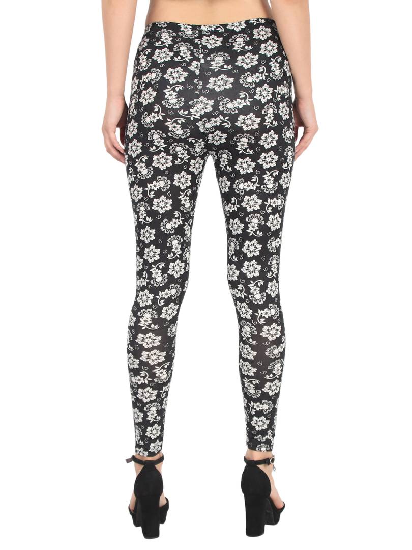 Trendy Synthetic Black Floral Printed Jeggings For Women