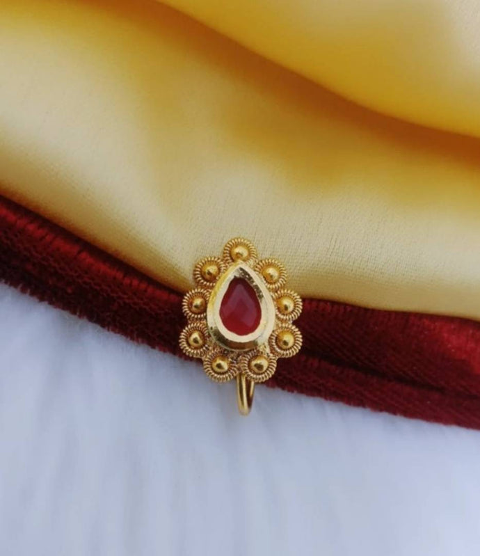Ruby Nose Pin Clip On Nose Ring Small Nath Kundan for Women