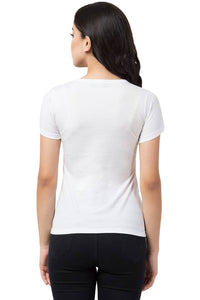 Stylish White Cotton Blend Printed T-Shirt For Women - SVB Ventures 