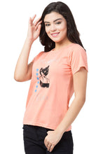 Load image into Gallery viewer, Stylish Orange Cotton Blend Printed T-Shirt For Women - SVB Ventures 