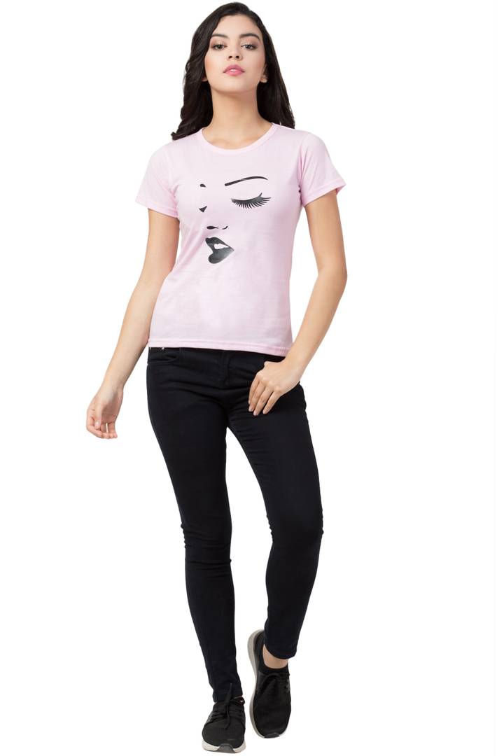 Stylish Pink Cotton Blend Printed T-Shirt For Women - SVB Ventures 