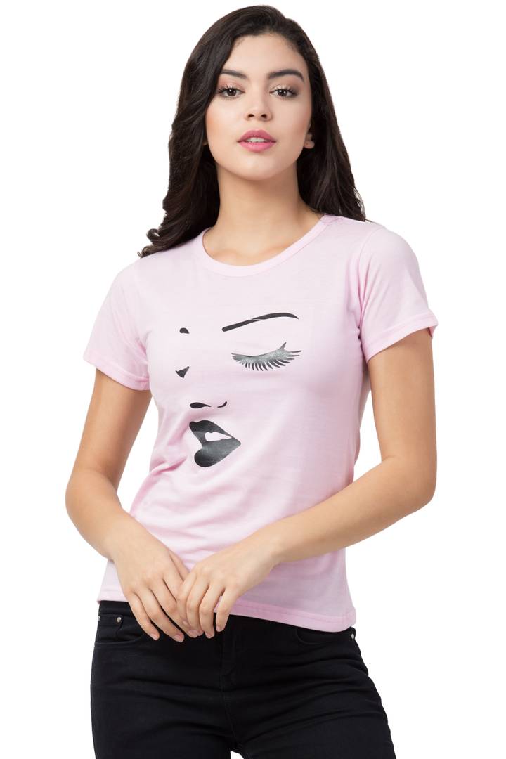 Stylish Pink Cotton Blend Printed T-Shirt For Women - SVB Ventures 
