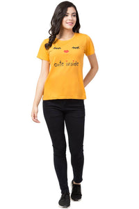 Stylish Yellow Cotton Blend Printed T-Shirt For Women - SVB Ventures 
