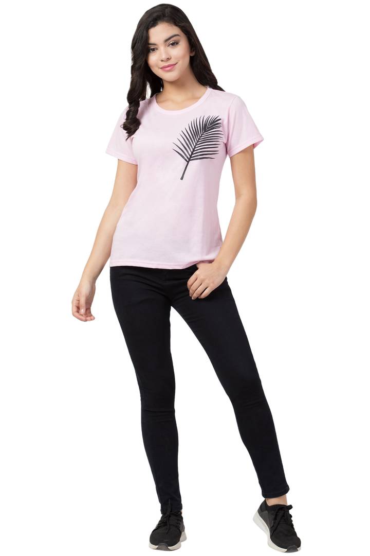 Stylish Pink Cotton Blend Printed T-Shirt For Women - SVB Ventures 