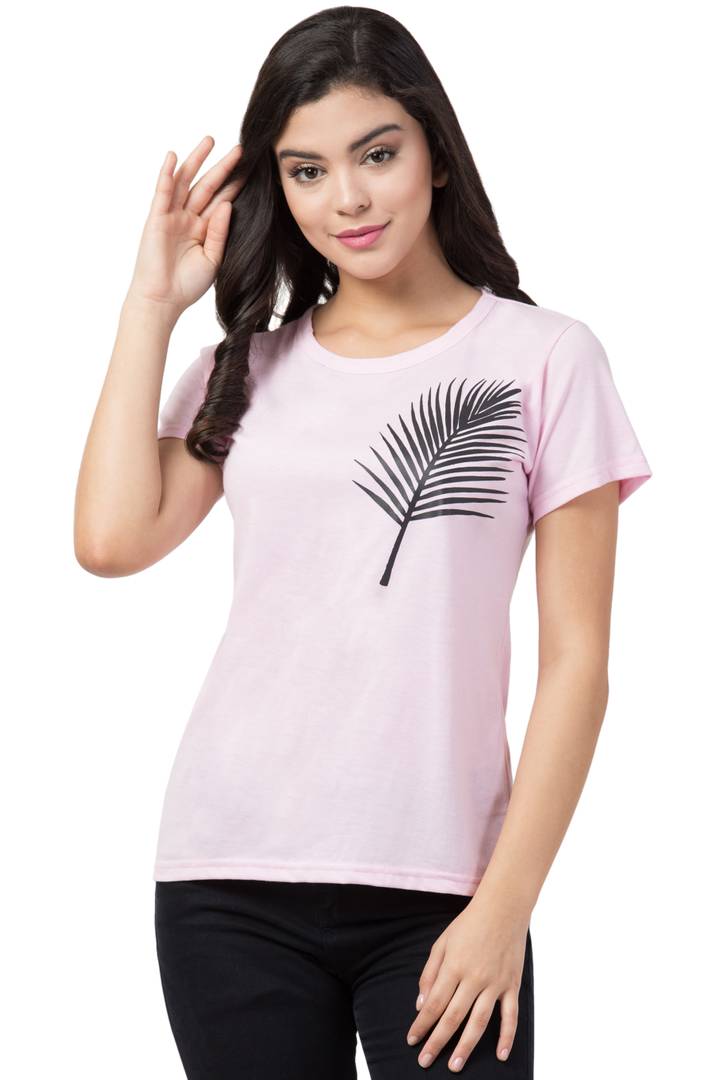 Stylish Pink Cotton Blend Printed T-Shirt For Women - SVB Ventures 