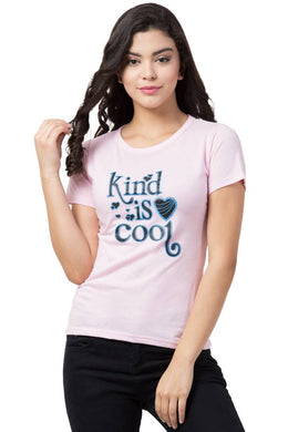 Stylish Pink Cotton Blend Printed T-Shirt For Women - SVB Ventures 