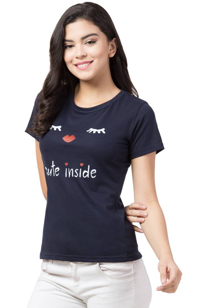 Stylish Blue Cotton Blend Printed T-Shirt For Women - SVB Ventures 