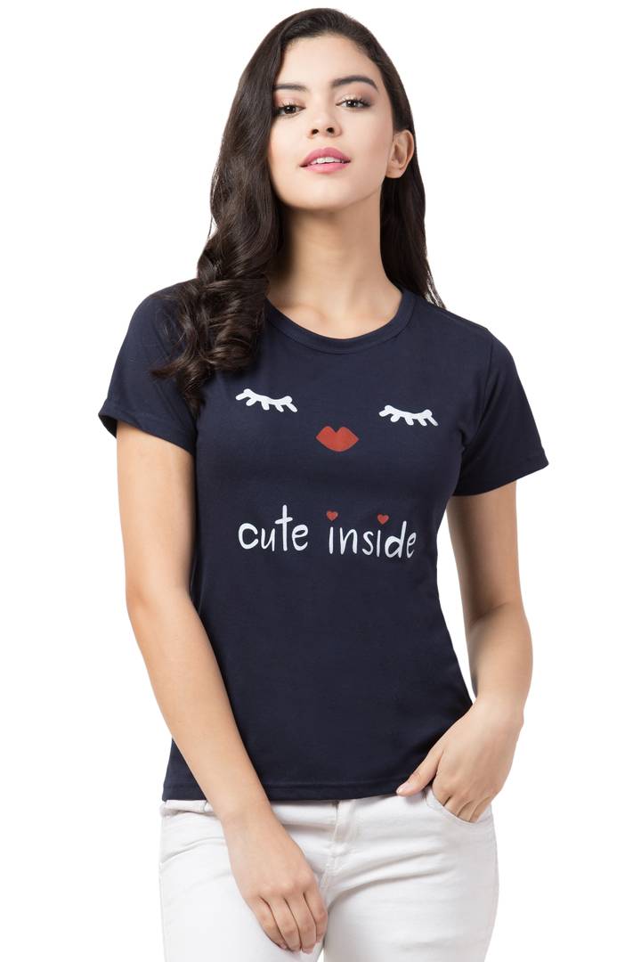 Stylish Blue Cotton Blend Printed T-Shirt For Women - SVB Ventures 