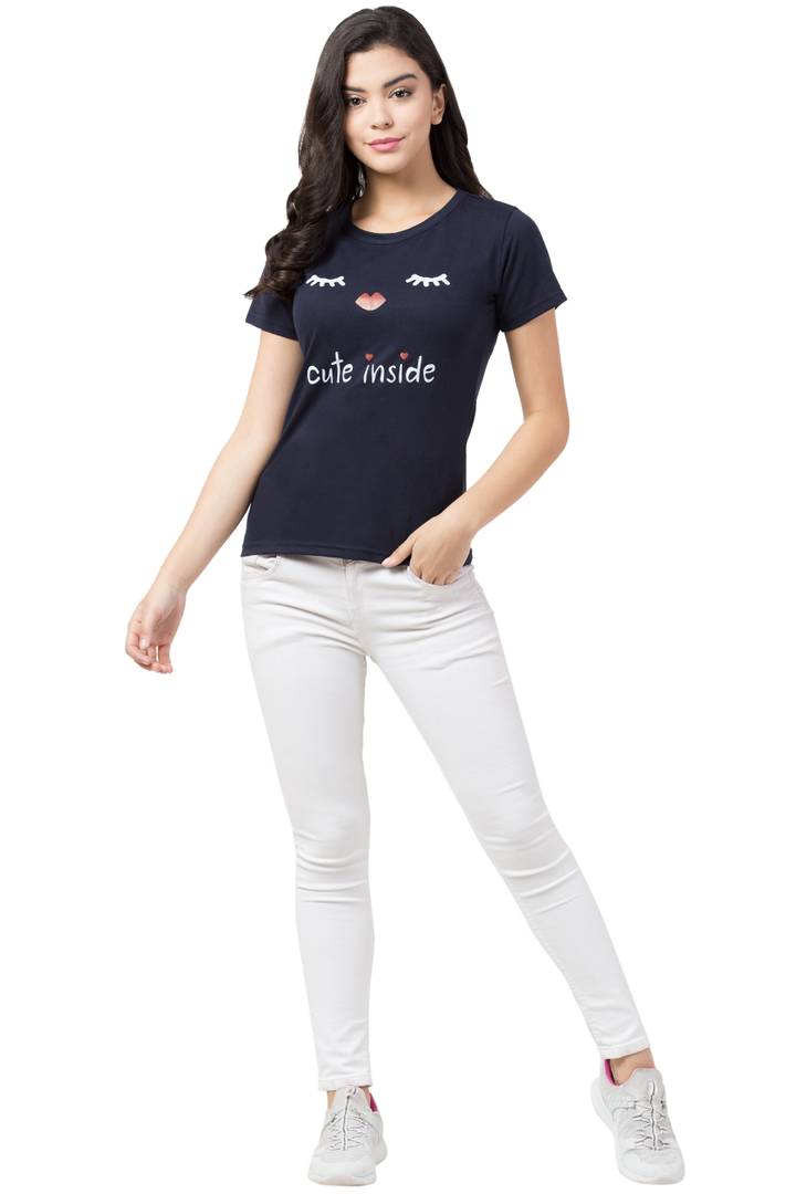 Stylish Blue Cotton Blend Printed T-Shirt For Women - SVB Ventures 